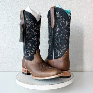 Lane BRIDLEWOOD Womens Square Toe Cowboy Boots 9.5 Brown Navy Western Cowgirl